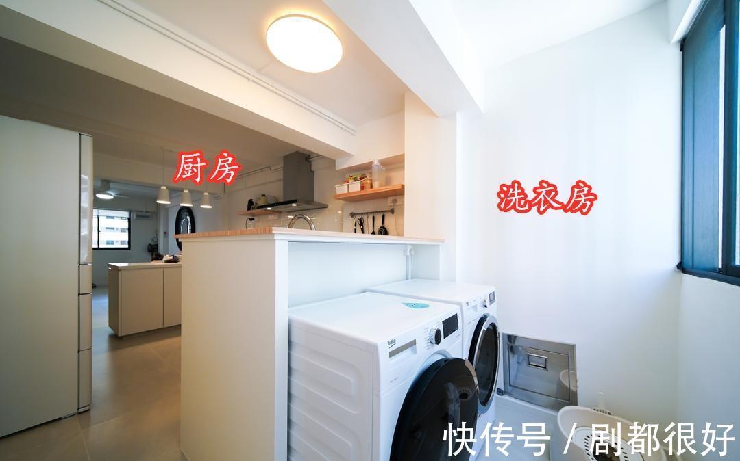 隔断|我信设计师的:水槽台做半隔断,划出三分之一空间,做洗衣房才好