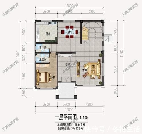 楼梯|12X12米户型方正农村三层简欧风格，新年回乡盖别墅就选它！