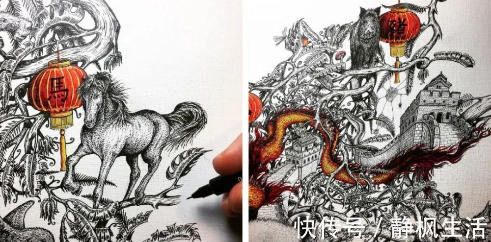 中国文化$英国小伙用针管笔画出了最美中国地图,独一无二的中国风