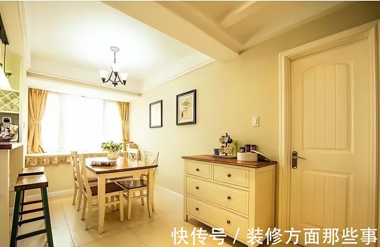 装修|107平浅黄美式风三居室,小餐厅显得简洁又整齐