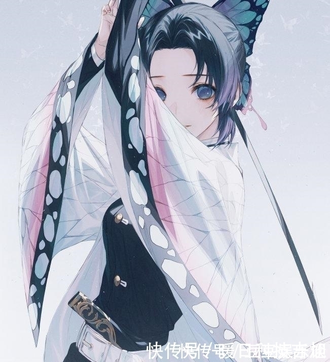 蕾姆|画师笔下冷色调的动漫人物,蝴蝶忍这“半遮面”的样子,太仙了!