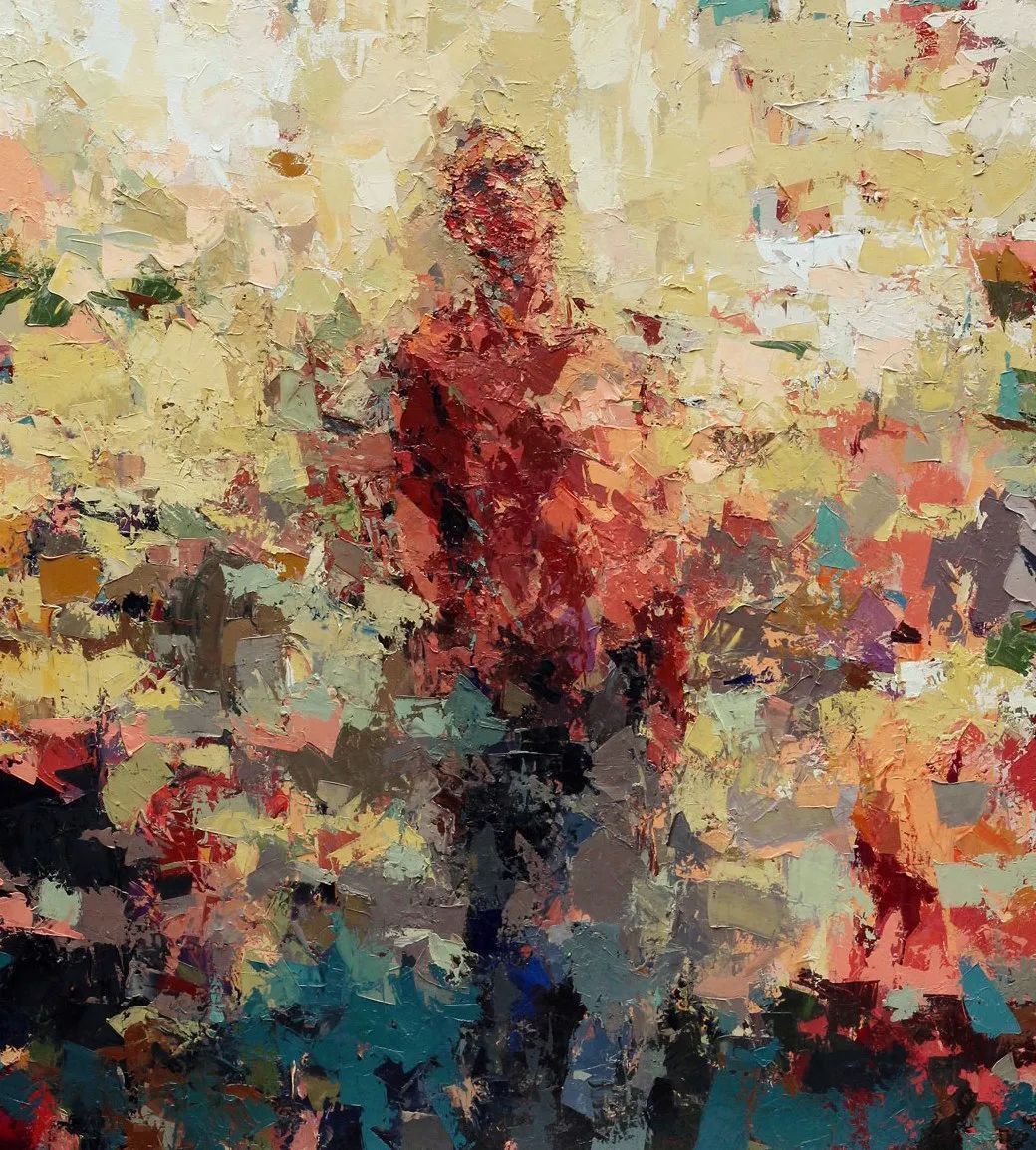 纹理!他将杂碎的色块,厚重的纹理,融于画中的人物