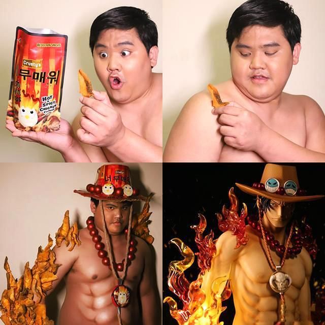 泰国小哥再现cosplay新技术，用葱来做发型，鸡肉卷当成“火焰”