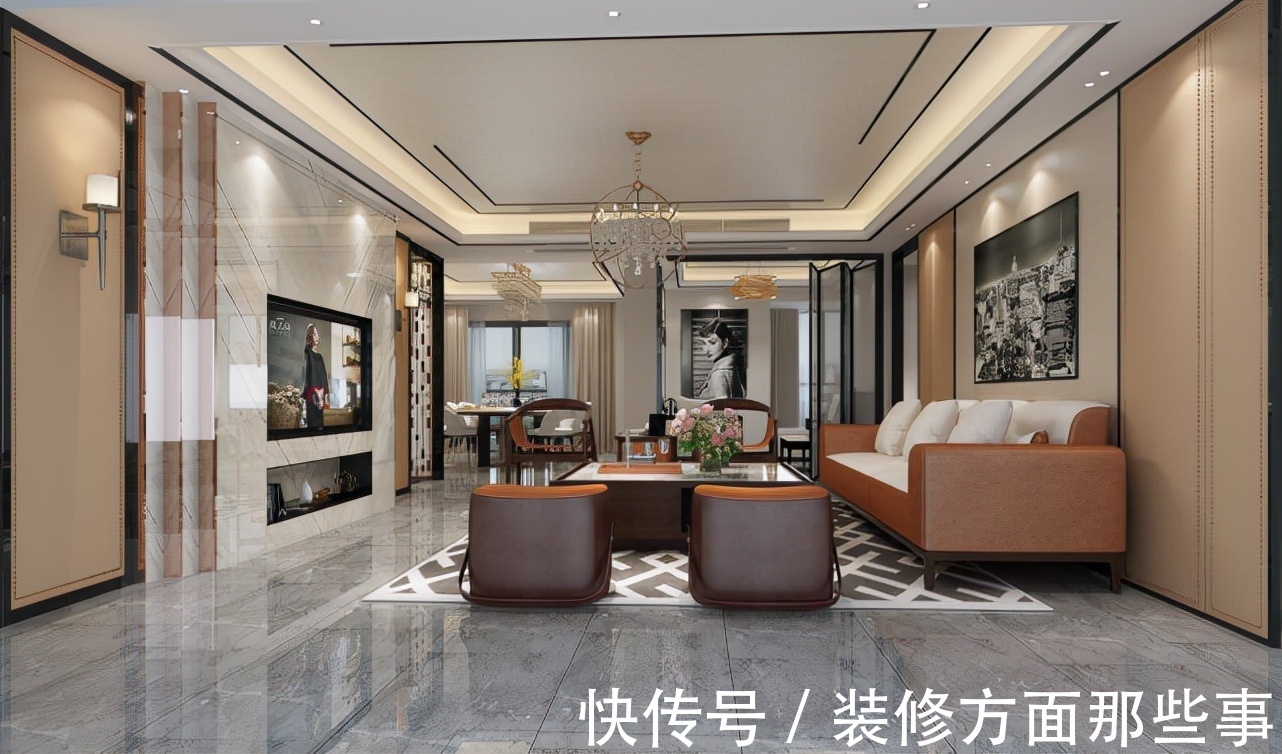 壁龛|200平现代风四居室,三层叠级的方式背景墙+内置壁龛很别致