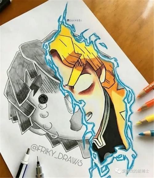 彩稿|素描与彩稿共存，美术达人打造《鬼灭之刃》主题奇妙画作