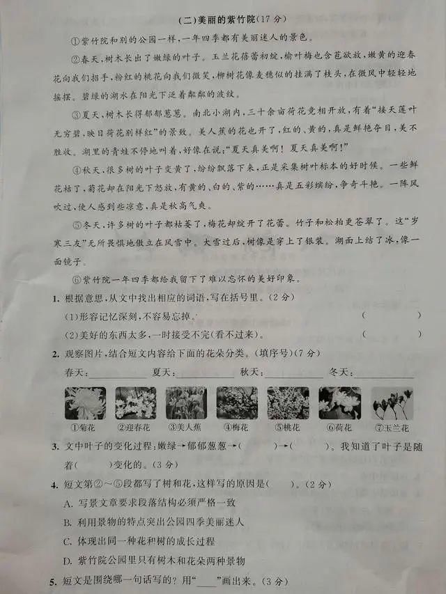 考完|刚考完：三年级语文上册第六单元试卷（附答案）老师：题型偏难