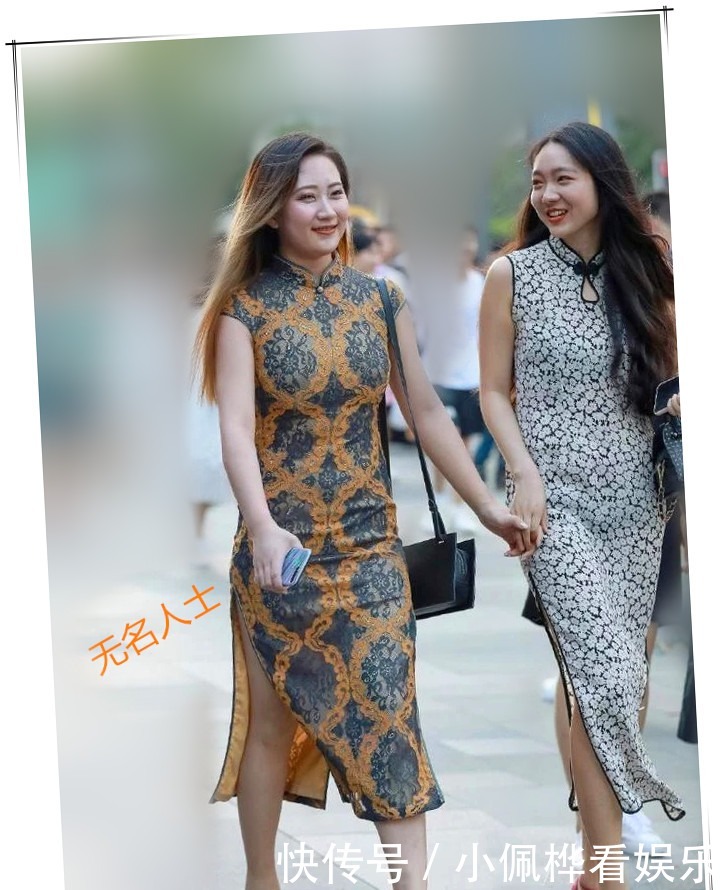 时尚街拍：两个旗袍姐妹花让大街上多姿多彩