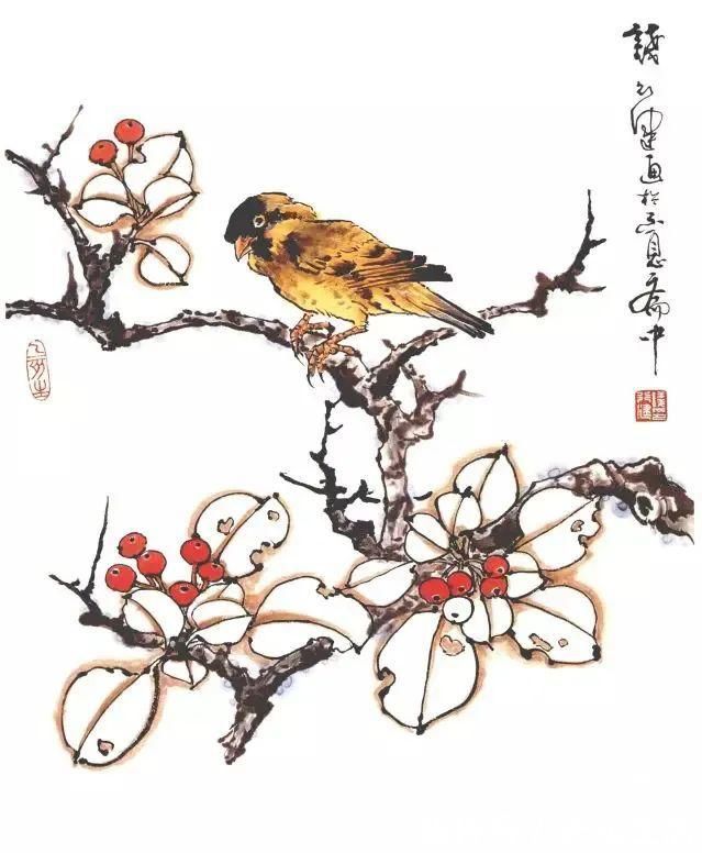 花鸟画@他的师父是海派小写意花鸟画第一人江寒汀,其作品自然也不差