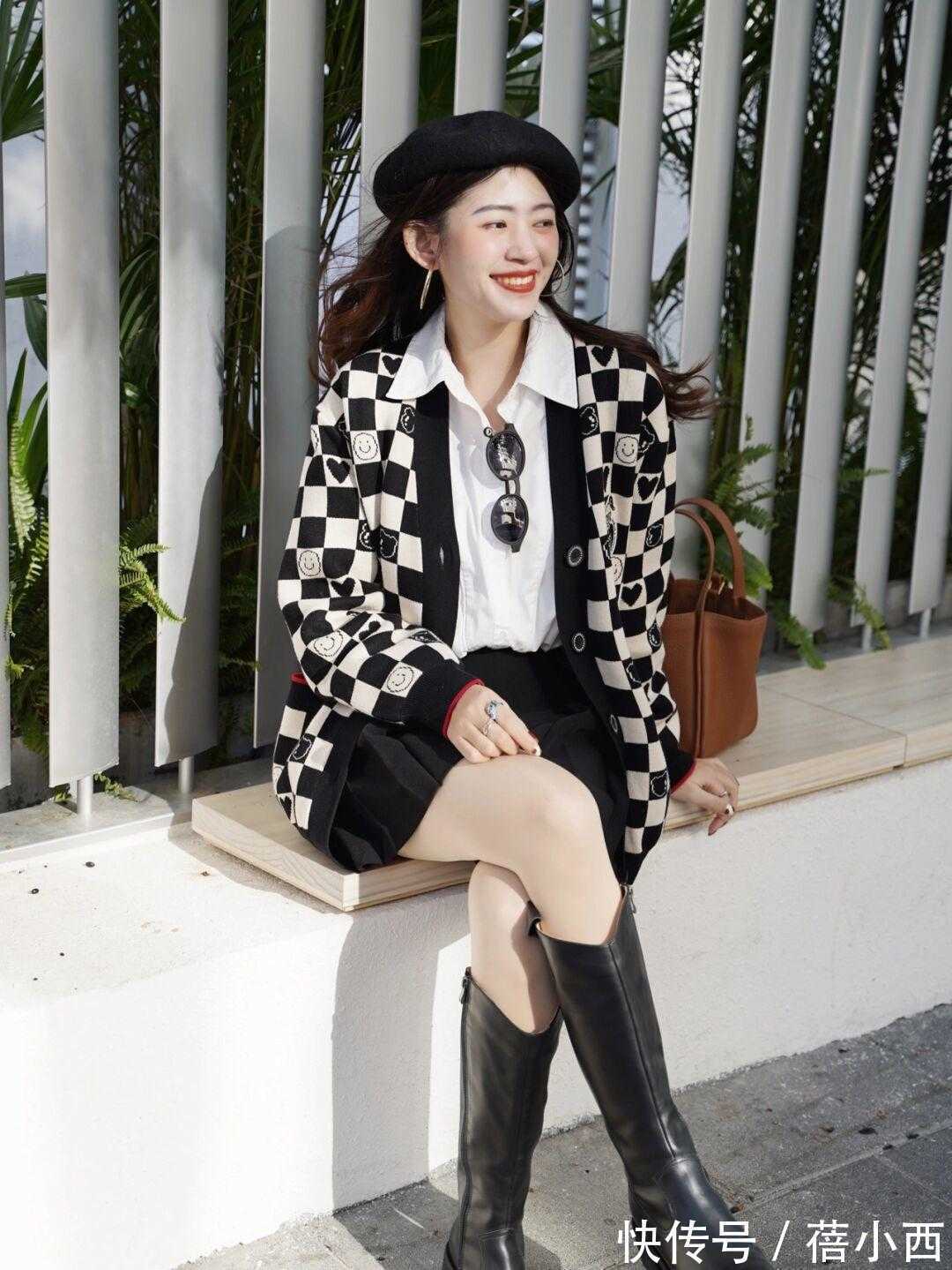 贝雷帽 初春别只知道穿卫衣,试试针织衫+半身裙的搭配,轻松美出新高度