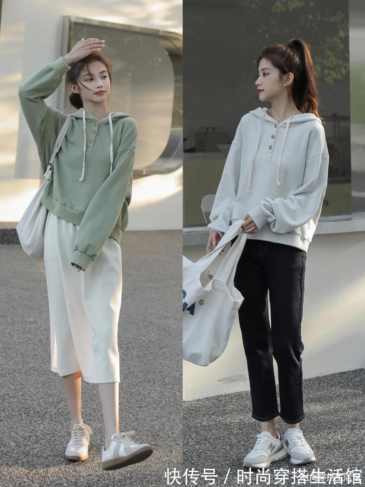 圆领|入秋后早晚凉，短袖收起来吧！现在流行穿卫衣，遮肉显瘦又高级