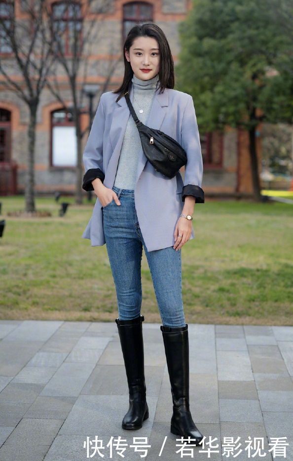 过膝靴也该收一收了,今年流行:紧身裤+中筒靴,拯救小粗腿