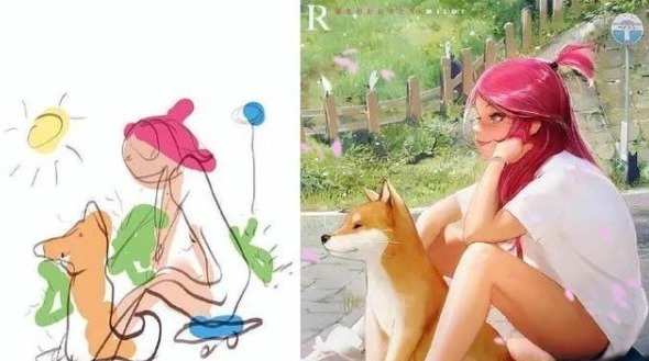 涂鸦|画师儿子太强悍,把妈妈的涂鸦改成插图,这就是画渣和大佬的区别