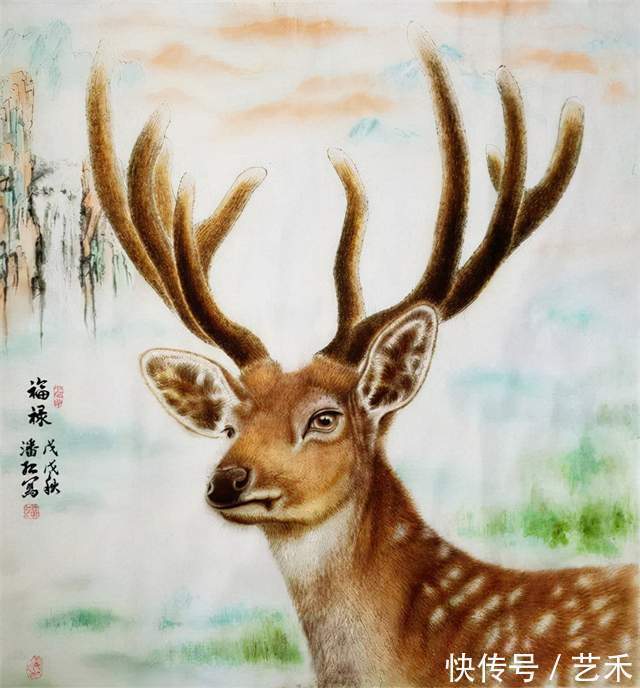 画家!画家潘红以情画鹿以心画鹿献礼建党百年