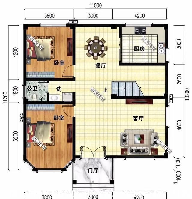 真石漆|宽11米左右的农村别墅,八角窗、飘窗和落地窗,样样不落