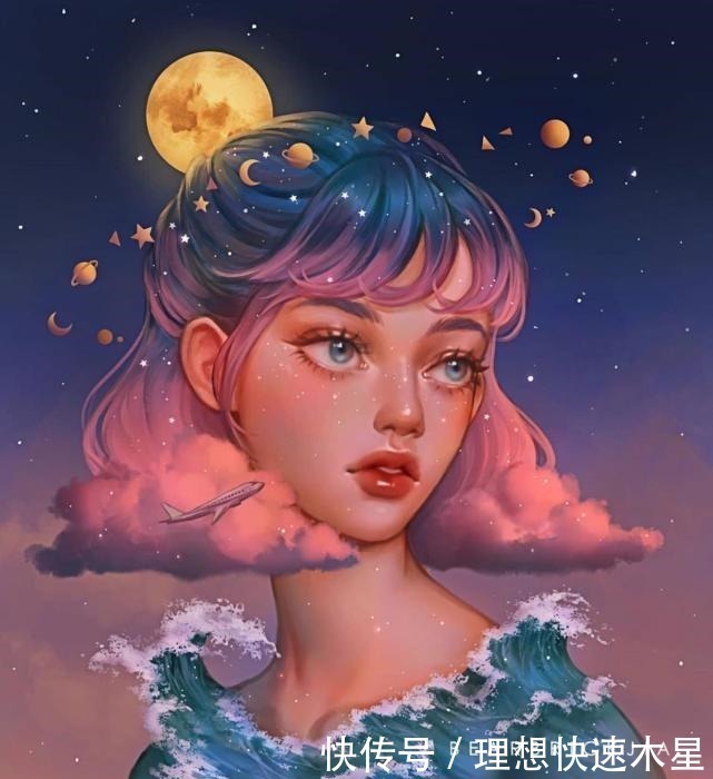 工作细胞|“月亮星星”拟人化头发做云、手捧月,国外画师不一样的脑洞!