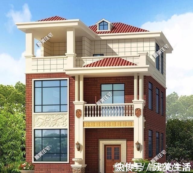 红面砖|小面宽设计的农村别墅，红面砖装饰不显俗气，造价30万每栋！