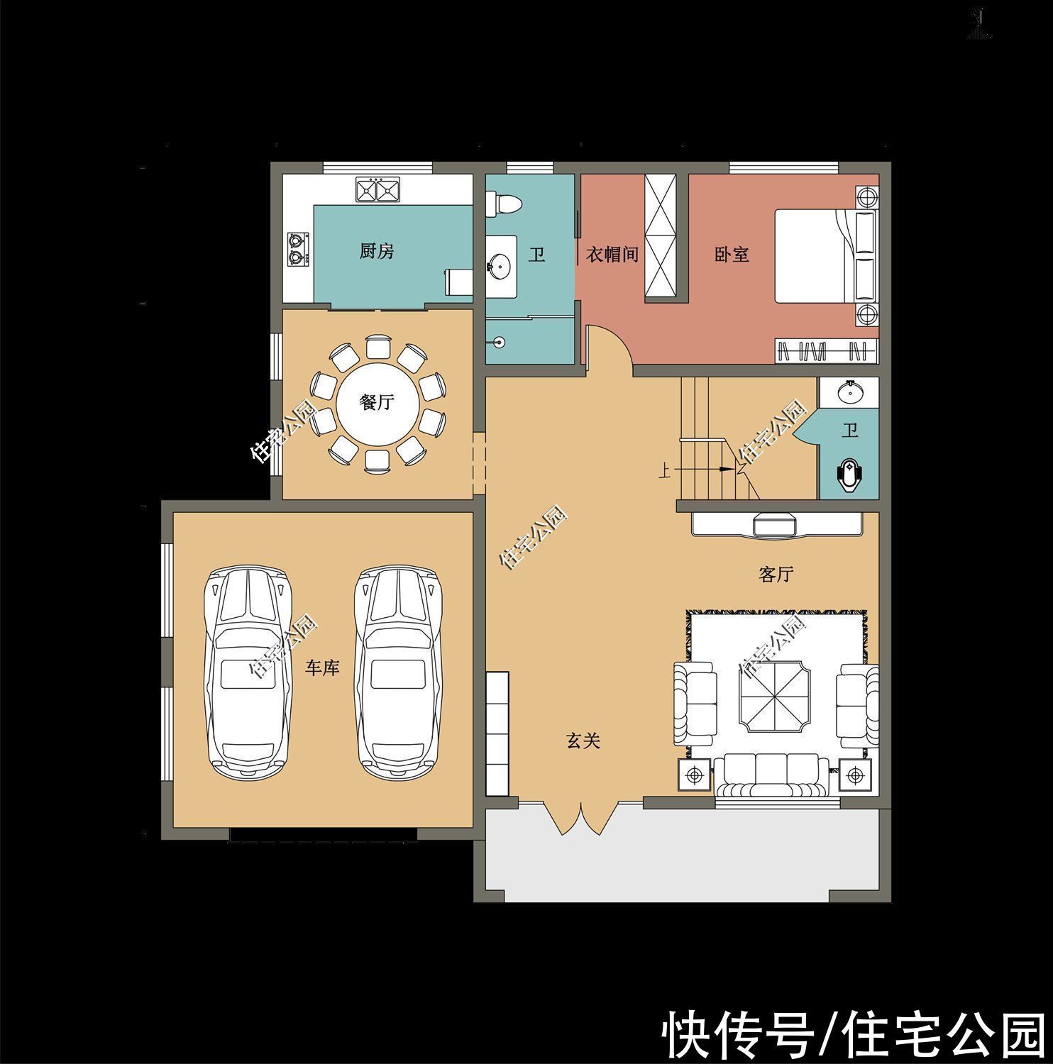 阳台|13×12米农村二层别墅，有车库有阳台，照图建房准没错