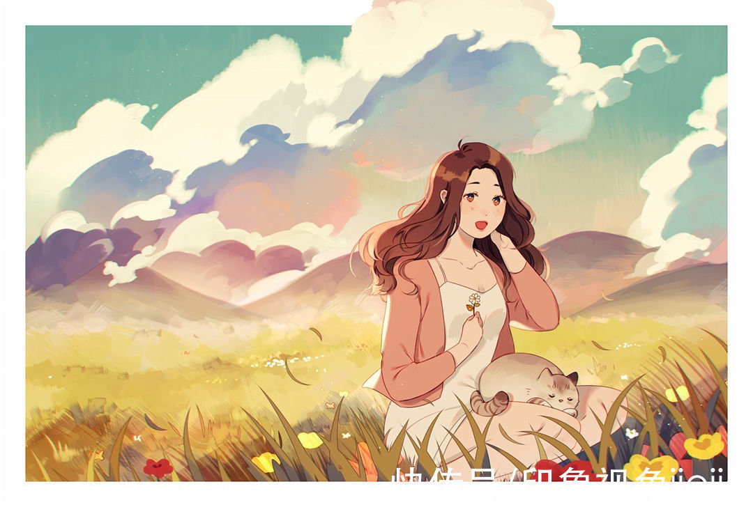 插画@治愈系人物插画作品,色彩中有着独特的朦胧美