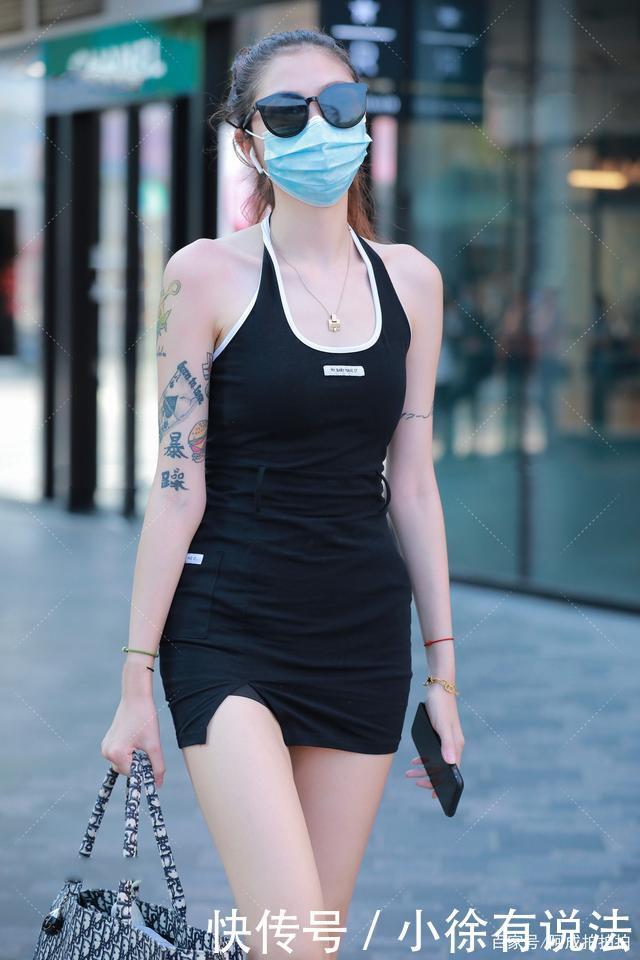 设计|黑色挂脖式吊带修身裙,清凉舒适,简单百搭