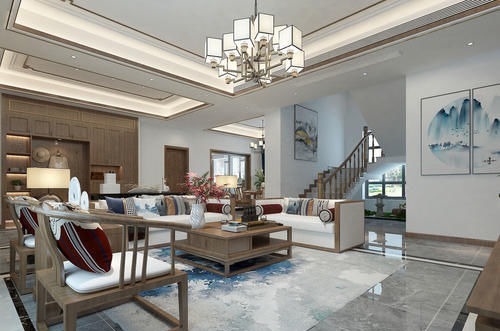 客厅|东北夫妻回乡建370㎡别墅,选胡桃木装中式,刚进门厅就被迷住