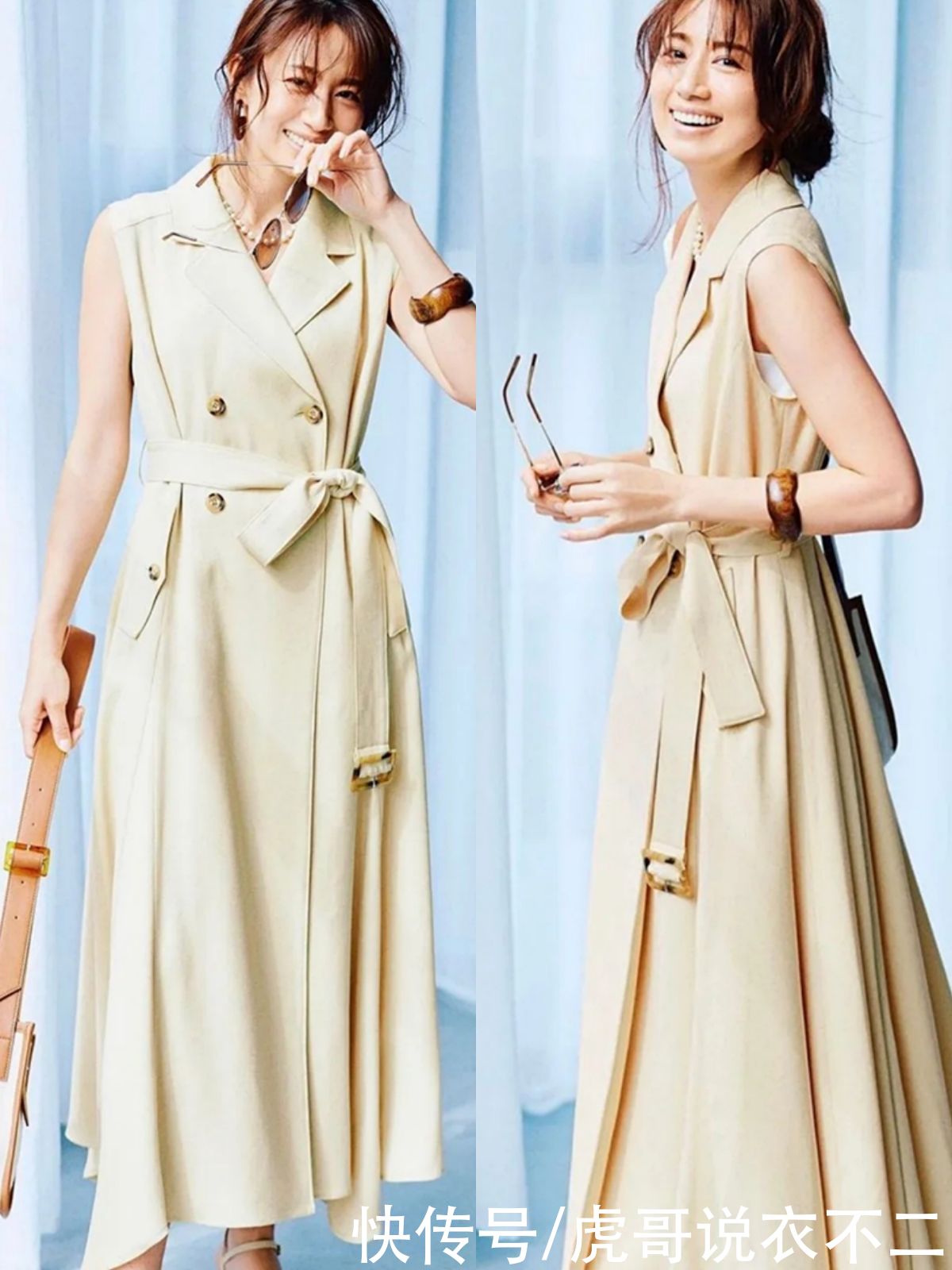 明度|再不会打扮的女人也别一身黑，夏季卡其色这样穿，简约优雅又气质