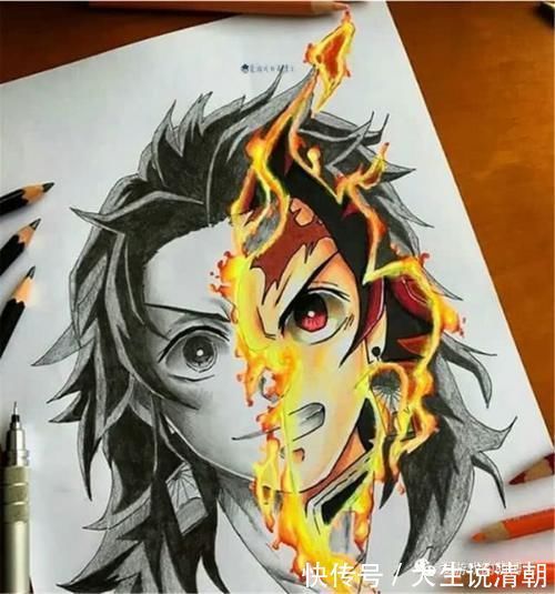 画作|素描与彩稿共存，美术达人打造《鬼灭之刃》主题奇妙画作