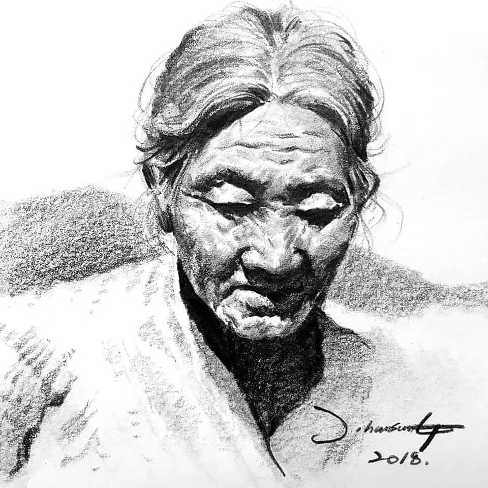 小孩童$画皮画骨难画魂,他用木炭条把肖像画活了