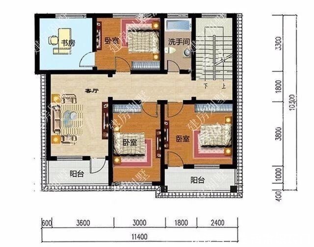 三室|宽11-12米间的两层别墅,都带大露台,适合老家建!