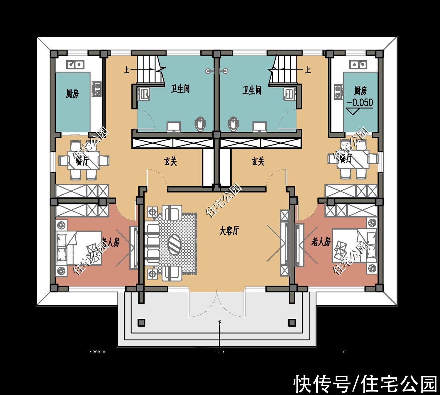双拼|农村盖个双拼房，父母不愁养老兄弟不愁分家，14×11米户型太赞了