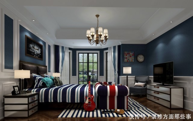 现代风|124平现代风五室设计,衣帽间使用谷仓门跳色来增加空间的气氛