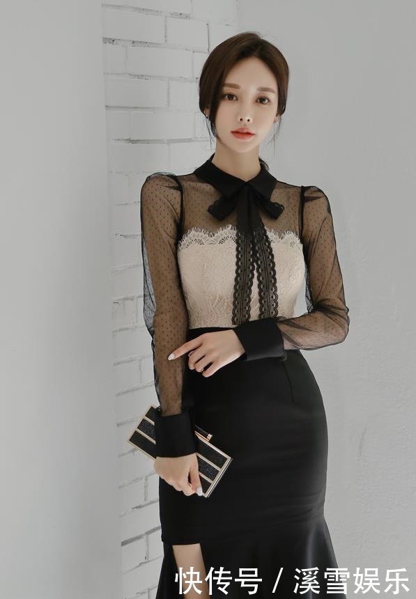 黑纱|美女鉴赏:玲珑雪润黑纱微透柔情飘带裙