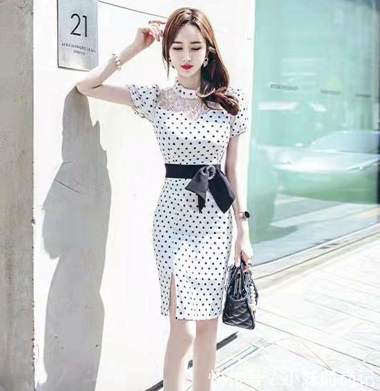 包臀裙|款白色波点蝴蝶结镂空气质连衣裙,收腰显瘦可爱甜美