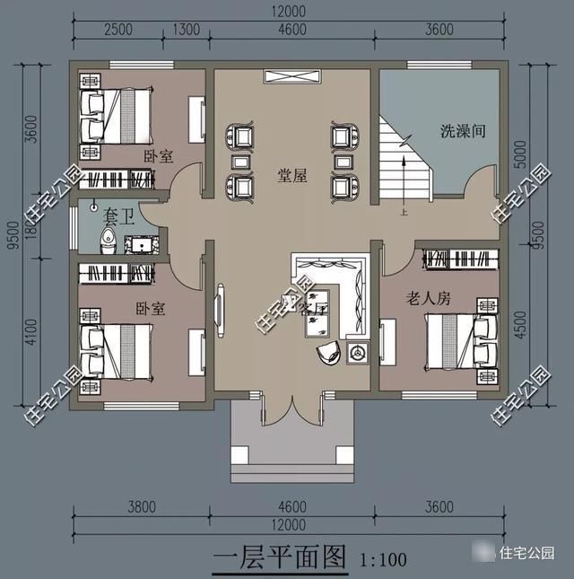 堂屋|12m*9.5m，一套具有复古风情的农村二层小宅