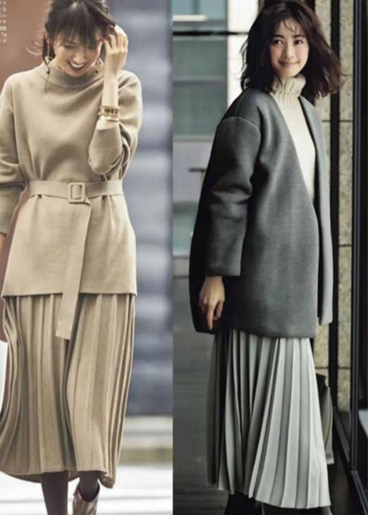 裙子 冬天不能没裙子,现在流行“过膝百褶裙”,既能搭大衣又能配棉服