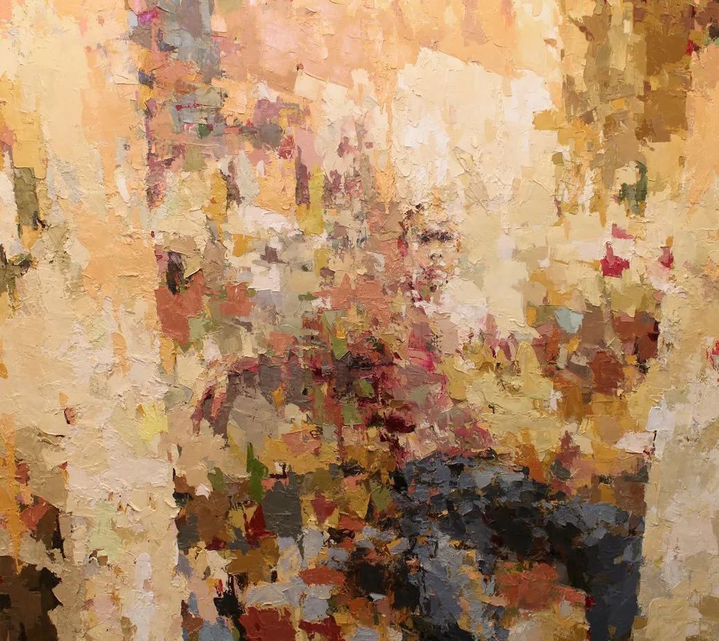 纹理!他将杂碎的色块,厚重的纹理,融于画中的人物