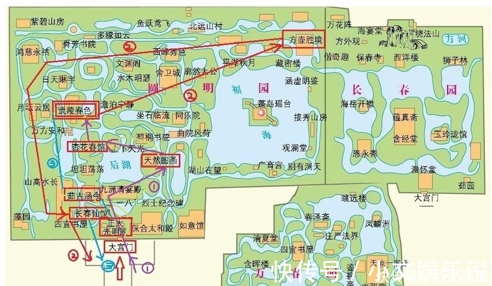 大宫门#万万没想到,将贾宝玉逛大观园路线图绘制出来,竟是这样的!