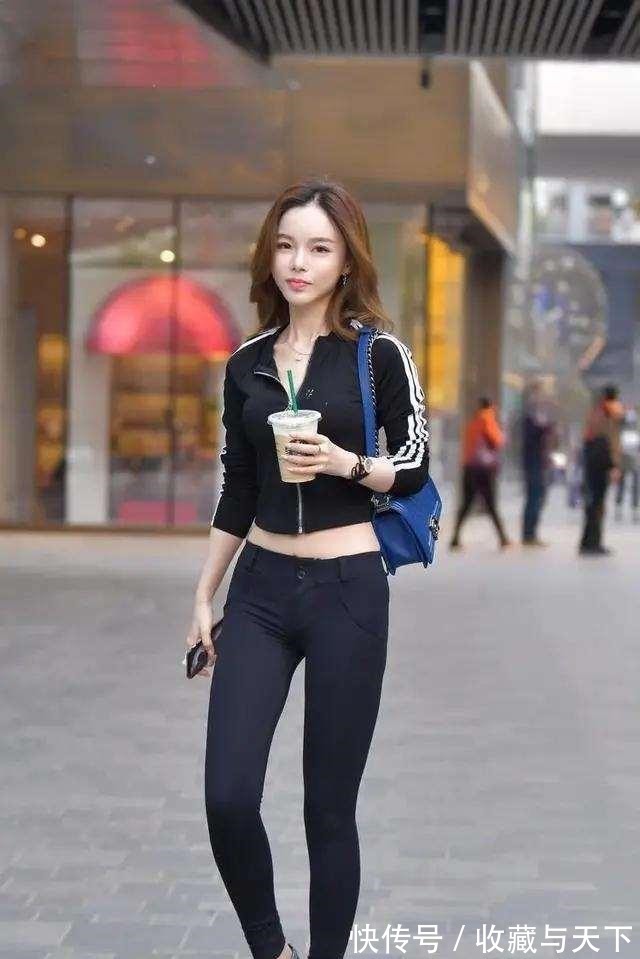 打底裤 黑色条纹长袖搭配黑色纯色打底裤,温柔知性,气质女孩!