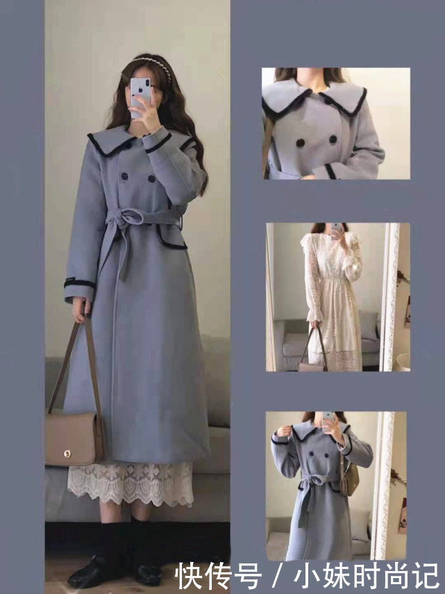 深色系演绎的甜美范儿,很有冬日韩系穿搭韵味,温暖还不臃肿