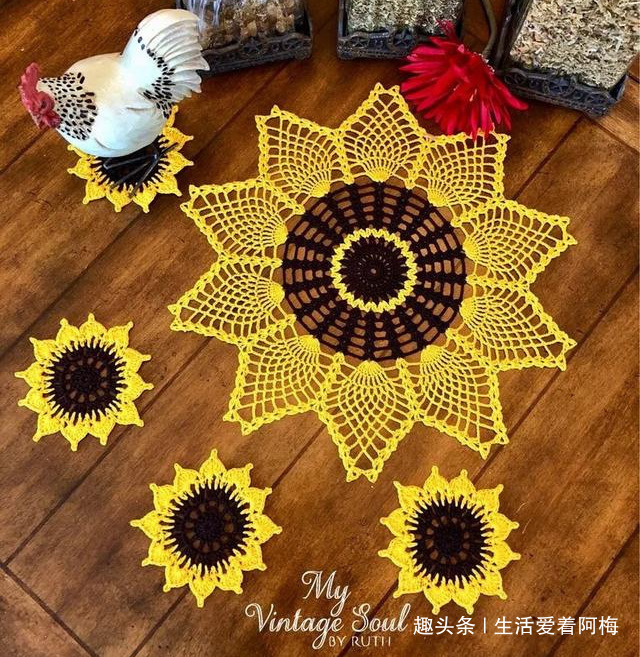 毛线钩针编织向日葵合集，DIY手工编织附图解教程