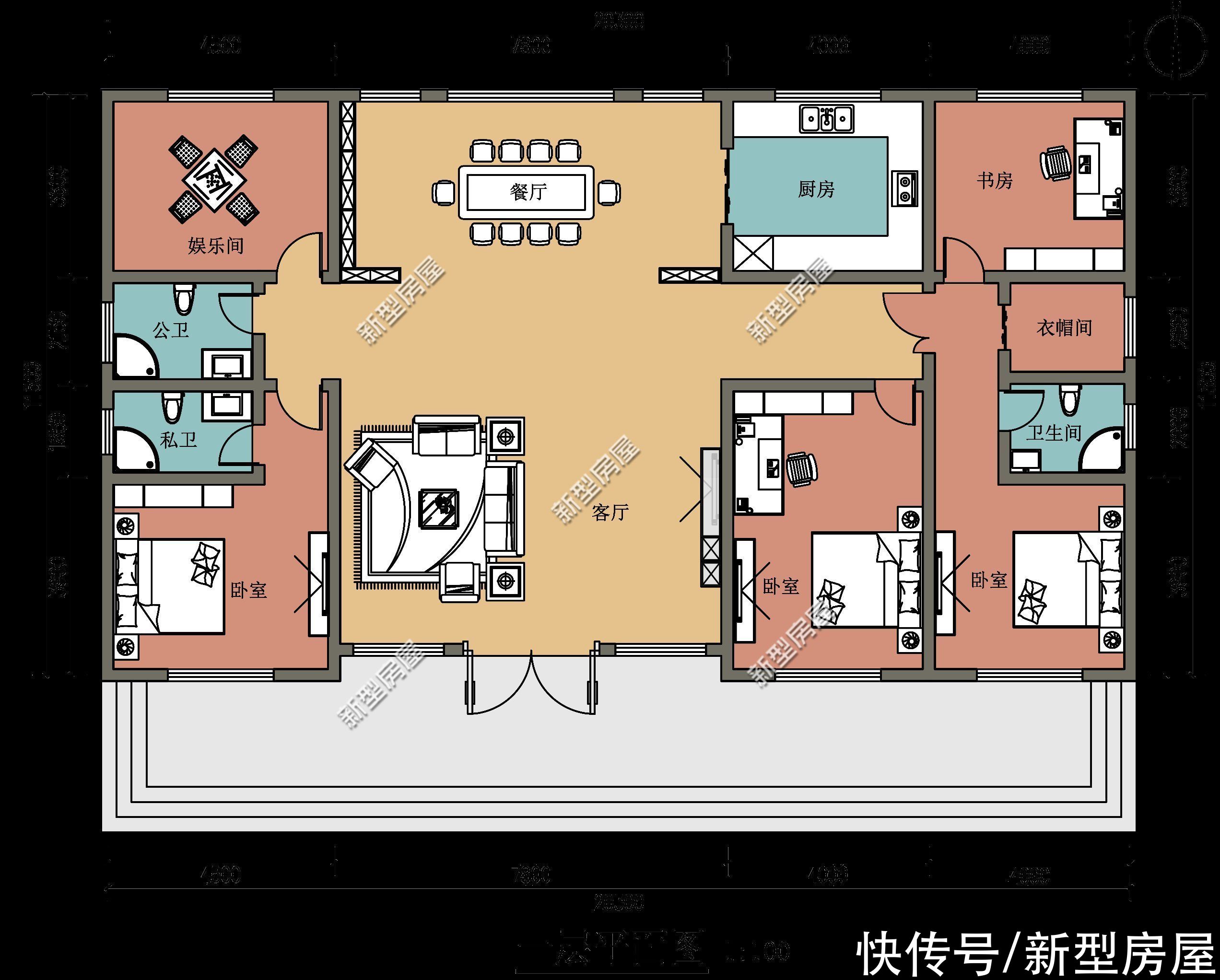 外廊|10套一层农村别墅图纸，第6套建的人最多，最后一套颜值最高
