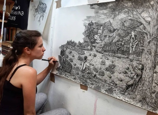 olivia@全球最“抠”美女画家,用一支2元针管笔惊艳世界