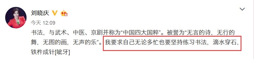 继承#刘晓庆的书法被网友怒赞,重视国粹继承,书法、中医都需要努力
