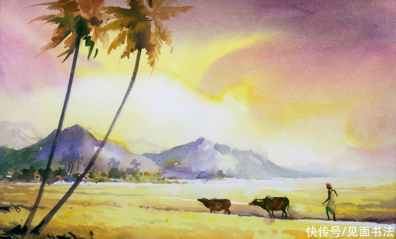  绘画|「愙斋书法」印度Elayaraja水彩绘画作品