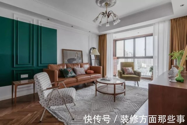 文艺复古风|98㎡文艺复古风,大胆跳色+通铺人字拼地板,感受一整屋的浪漫