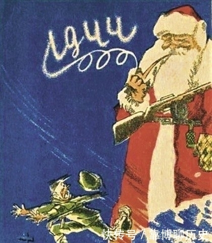 波波|四十年代苏联新年贺卡 圣诞老人手持波波沙冲锋枪