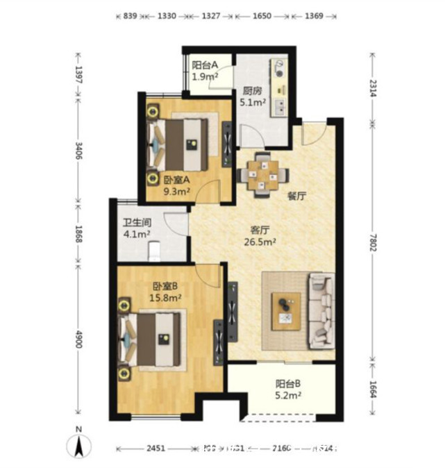 落地柜|97平北欧风三居室，一字型的落地柜，空间整体感和储物兼具