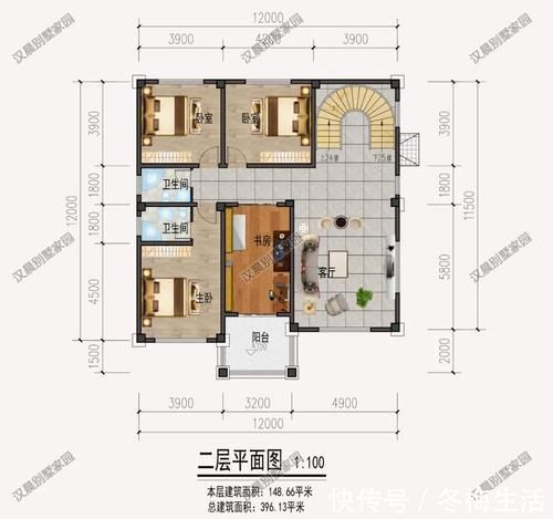 楼梯|12X12米户型方正农村三层简欧风格，新年回乡盖别墅就选它！