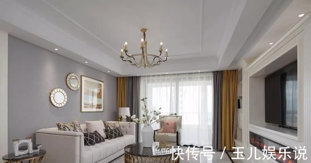 电视背景墙|153平轻奢浪漫美式四居,过道处设计了一排柜子,美观实用又大气