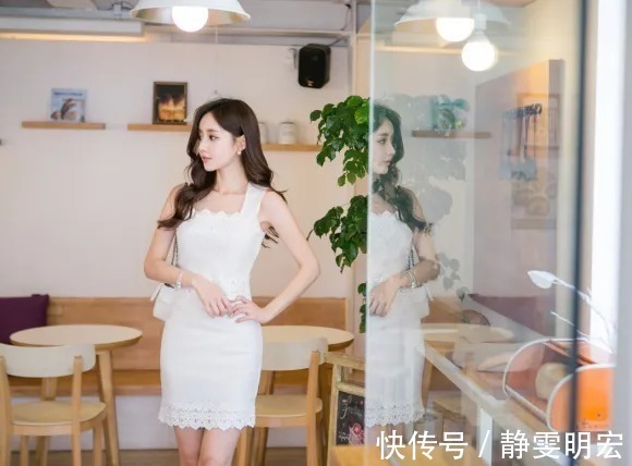 孙允珠|美图欣赏:孙允珠,象牙色蕾丝刺绣清爽初夏吊裙