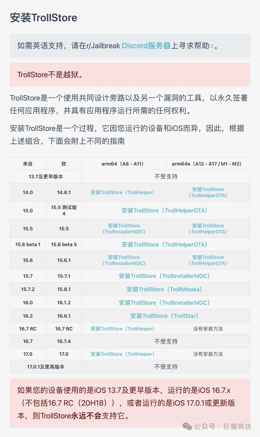 最新TrollStore 巨魔商店支持系统,型号及安装方法-HEU8